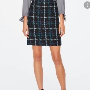 LOFT Black and Blue Plaid Midi Skirt